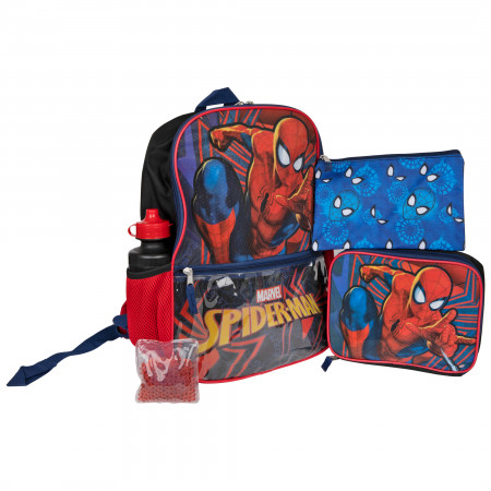 Spider-Man 5-Piece Backpack Lunch Box w/ Bottle Icepack & Zip case Set